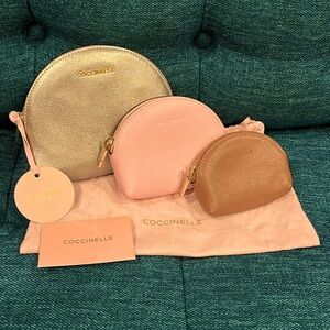 Perfect gift! RARE NWT Coccinelle Italian Pebbled Leather Makeup Pouch Trio